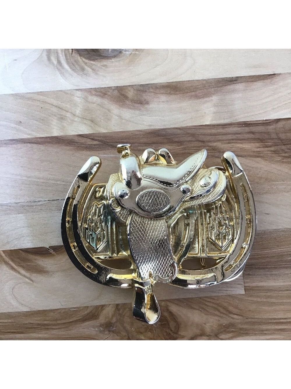 Vintage Saddle Buckle Belt Rodeo SW Gold Equestrian Horses